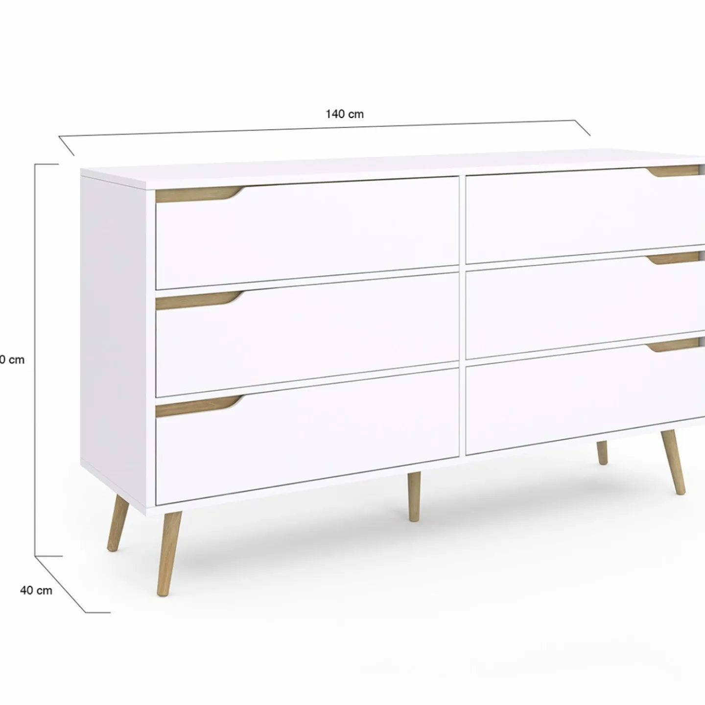 Grande commode blanche scandinave avec 6 tiroirs*IDMarket Discount
