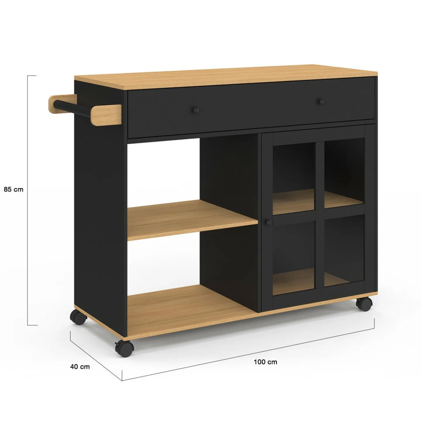 Grande desserte de cuisine avec placard vitré bois et noir*IDMarket Sale