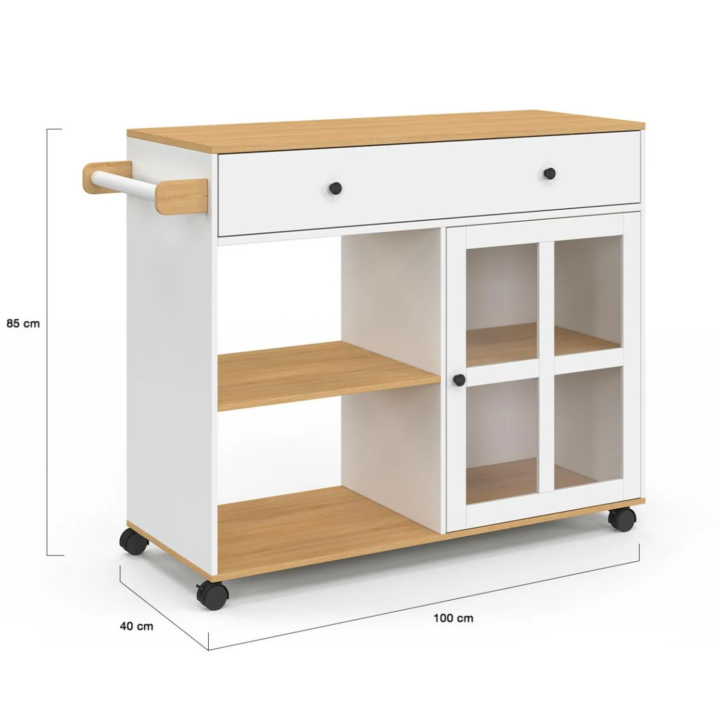 Grande desserte de cuisine avec placard vitré bois et blanc*IDMarket New
