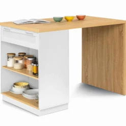 Ilot central blanc et bois 130 cm pour 4 personnes*IDMarket Discount