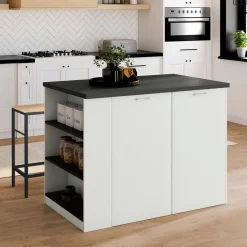 Ilot central bois blanc plan de travail gris anthracite*IDMarket Sale