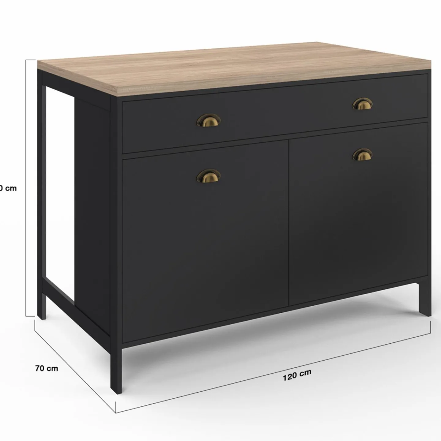 Ilot central cuisine bois et noir 120 cm*IDMarket Discount