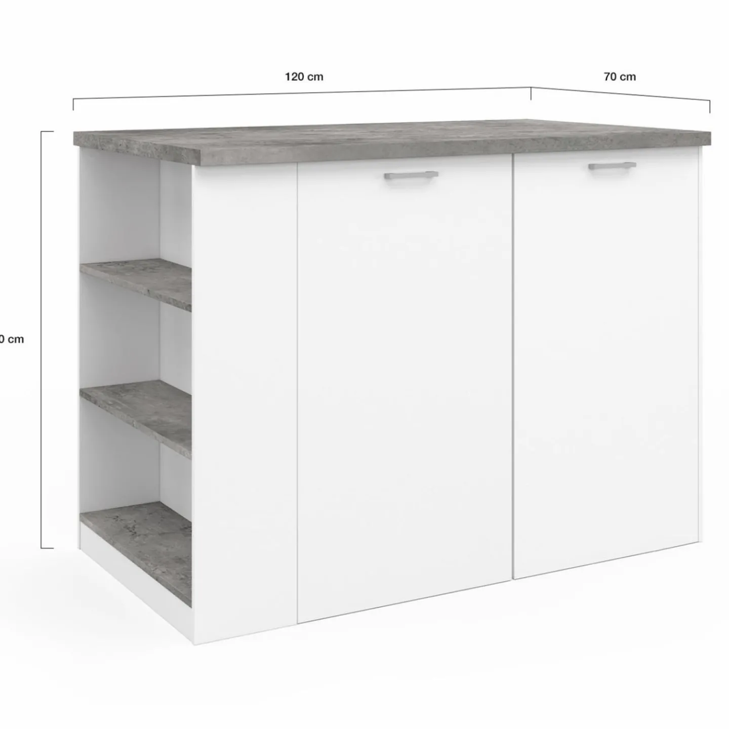 Ilot central de cuisine bois blanc et effet béton*IDMarket New