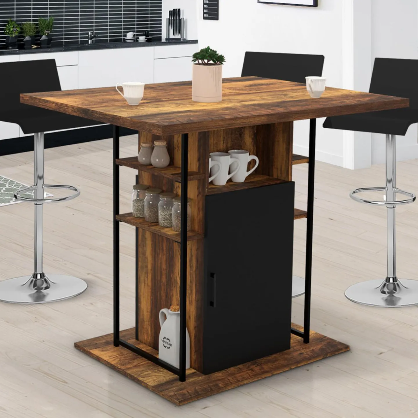 Ilot central de cuisine industriel bois noir et effet bois foncé*IDMarket Hot