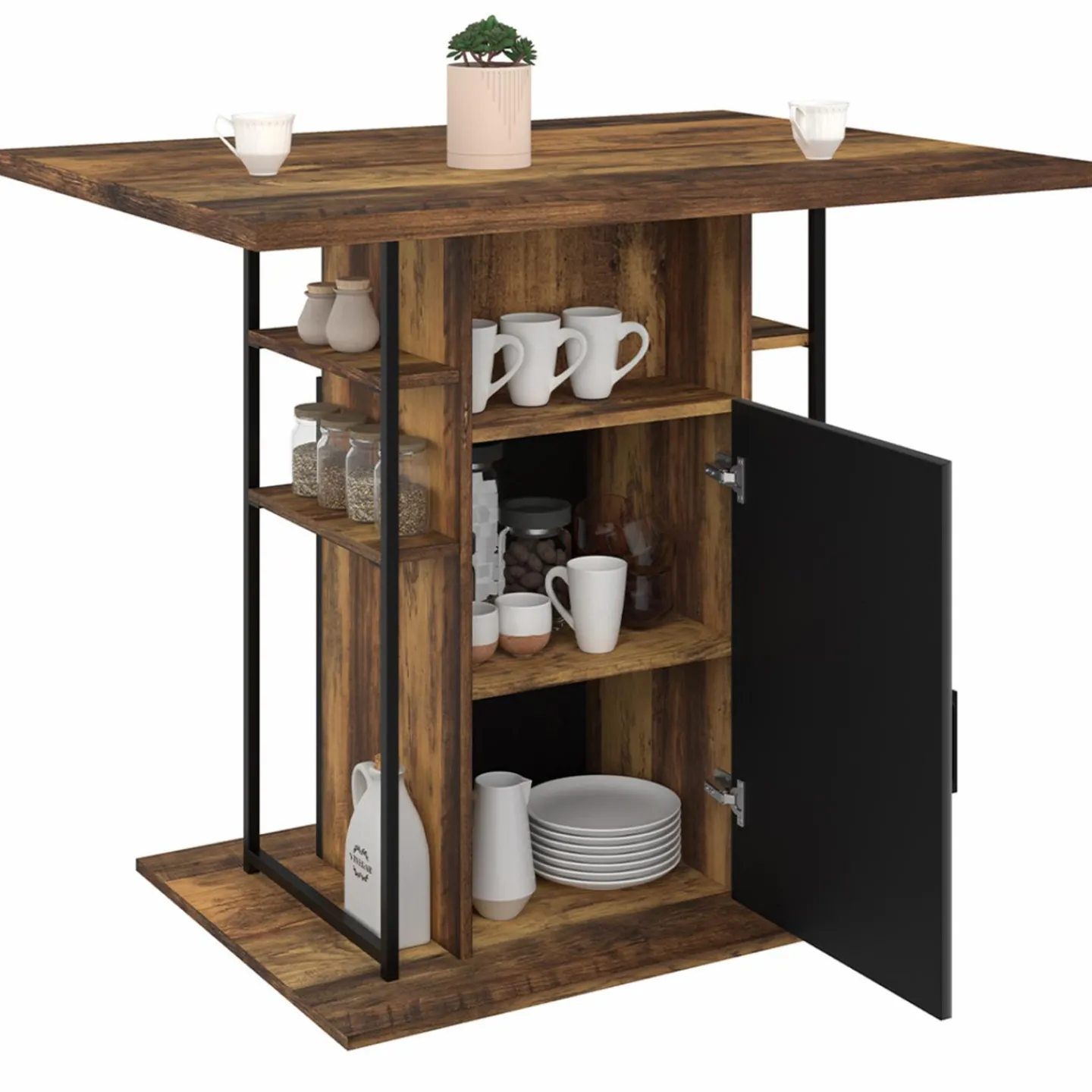 Ilot central de cuisine industriel bois noir et effet bois foncé*IDMarket Hot