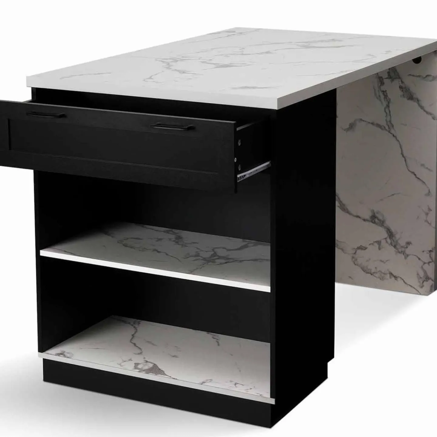 Ilot central effet marbre et noir 130 cm pour 4 personnes*IDMarket Discount