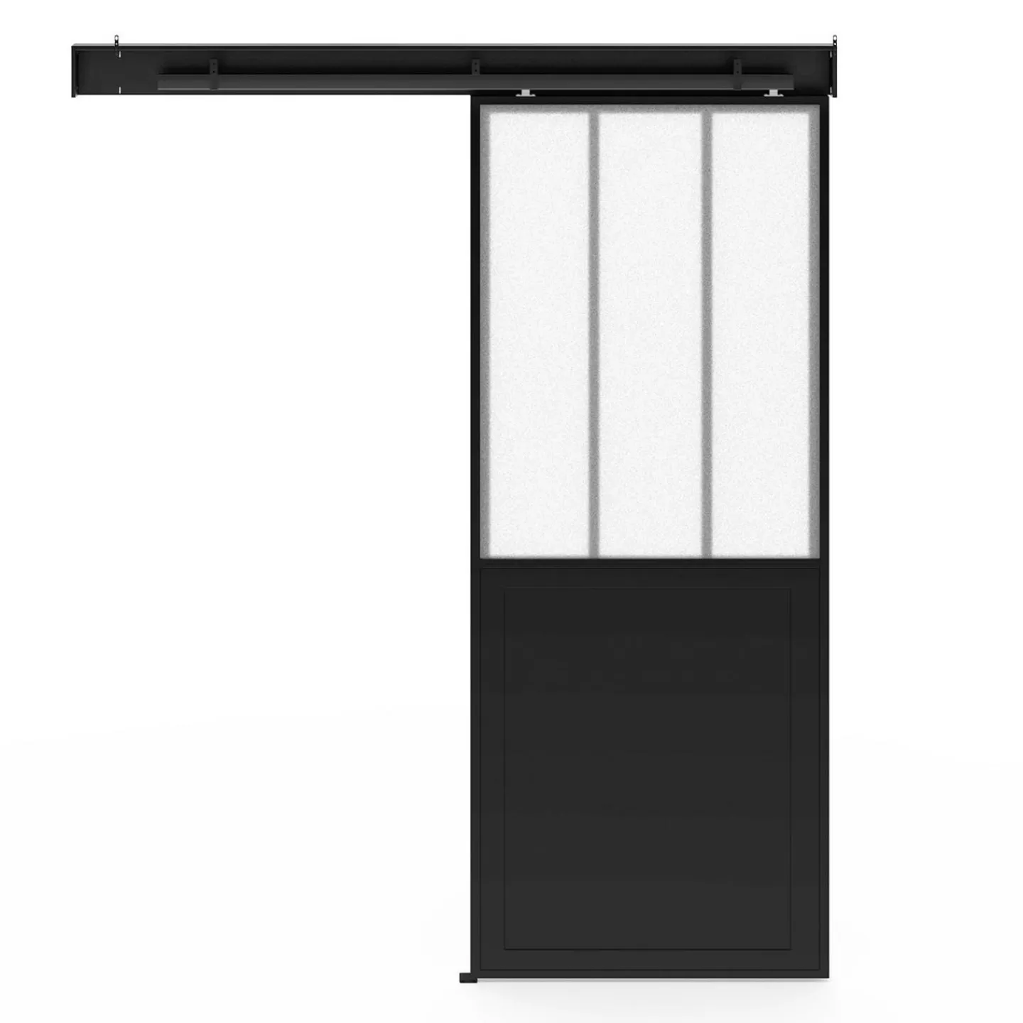 Kit porte coulissante verrière 83 cm en verre trempé givré, métal avec rail et fixations*IDMarket Online