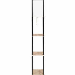 Lampadaire industriel en bois noir avec étagères bois clair et abat-jour blanc*IDMarket Outlet