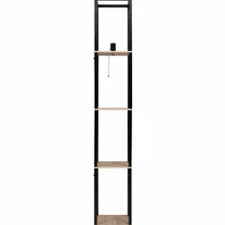 Lampadaire industriel en bois noir avec étagères bois clair et abat-jour blanc*IDMarket Outlet