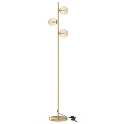 Lampadaire sur pied en métal doré avec 3 abat-jours globe verre*IDMarket Outlet