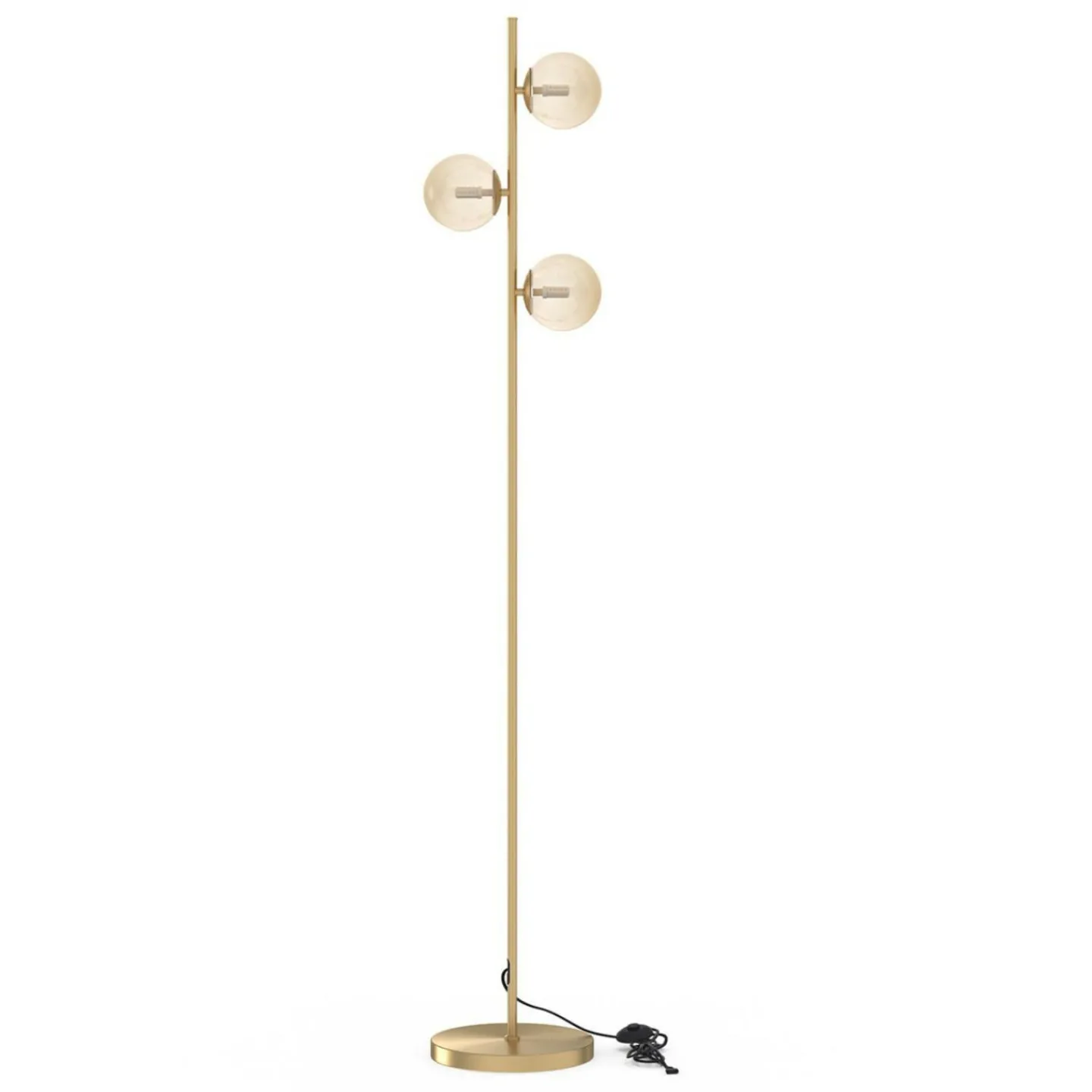 Lampadaire sur pied en métal doré avec 3 abat-jours globe verre*IDMarket Outlet