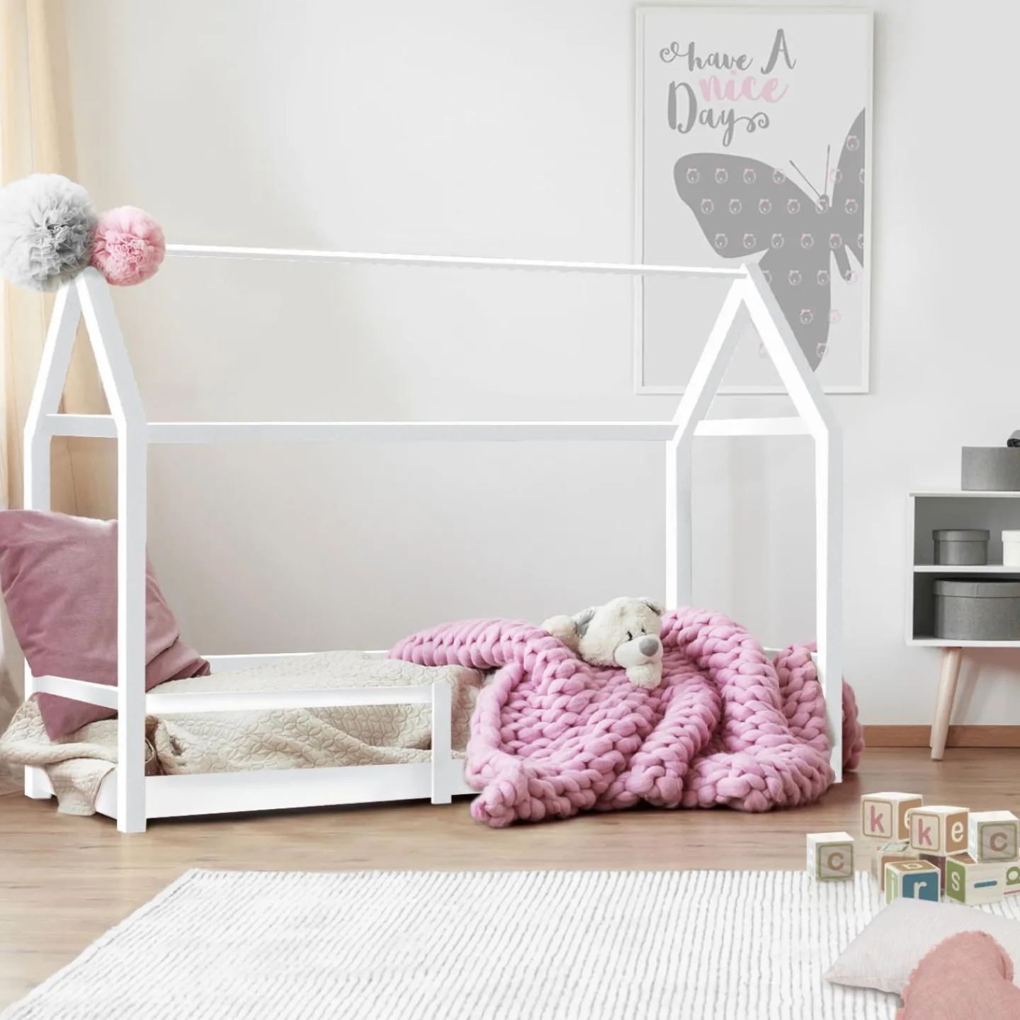 Lit cabane enfant blanc 90 x 190 cm style scandinave*IDMarket