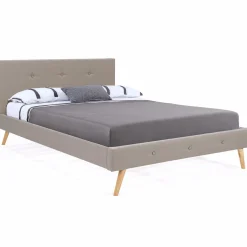 Lit style scandinave 140 x 190 cm beige effet lin*IDMarket Clearance