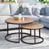 Lot 2 tables basses gigognes rondes bois métal industrielles*IDMarket Outlet