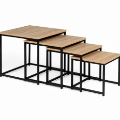 Lot 4 tables basses gigognes bois métal industrielles 35/40/45/50 cm*IDMarket Best