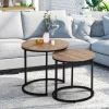 Lot 2 tables basses gigognes rondes bois métal industrielles 40/45 cm*IDMarket Best