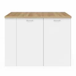 Îlot central blanc et bois avec plan de travail façon hêtre*IDMarket New