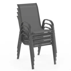 Lot de 4 chaises de jardin empilables en métal gris anthracite et textilène*IDMarket New