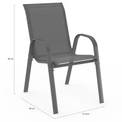 Lot de 4 chaises de jardin empilables en métal gris anthracite et textilène*IDMarket New