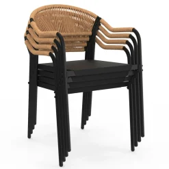 Lot de 4 chaises de jardin extérieures en métal, en cordage, en textilène et rotin clair*IDMarket Best