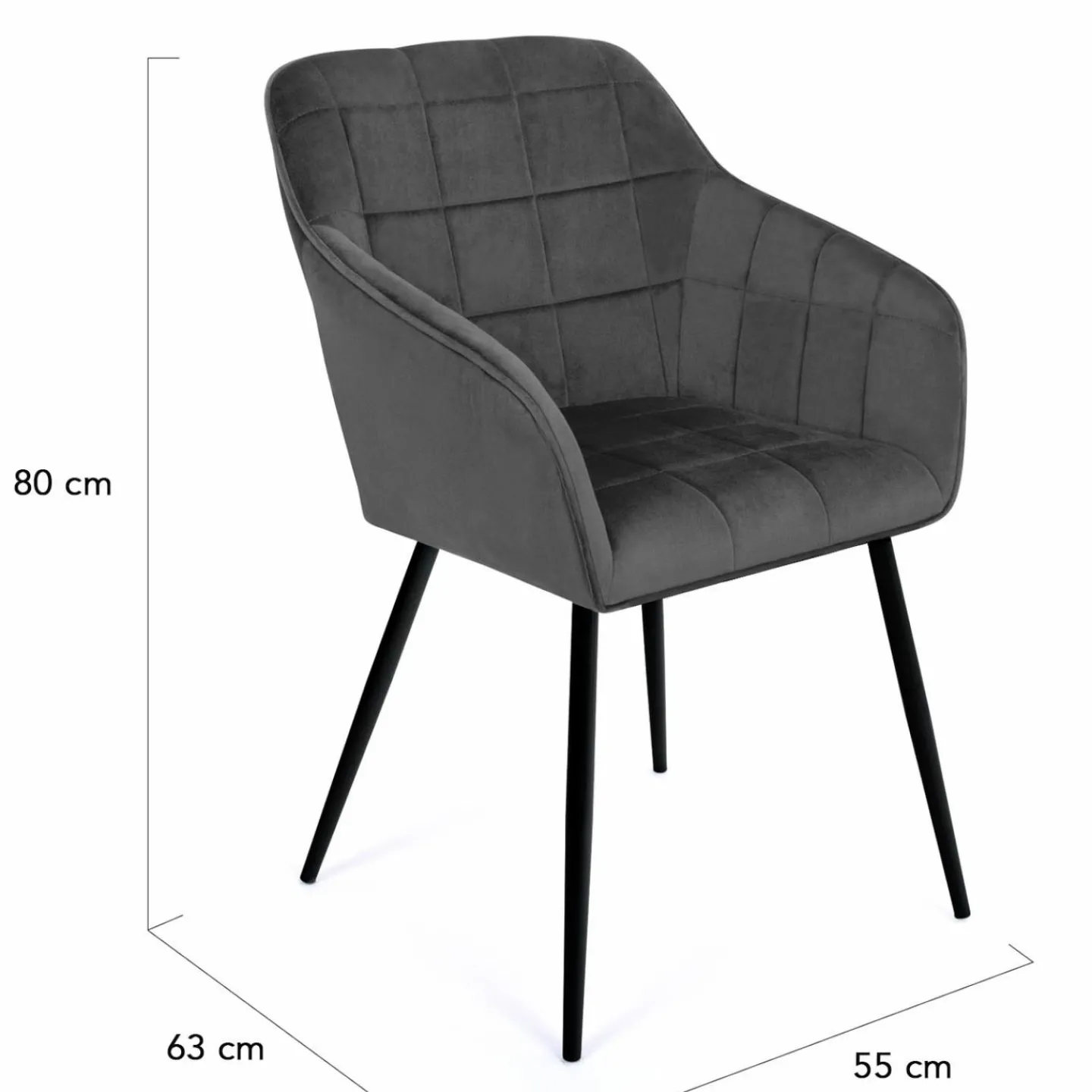 Lot de 2 chaises en velours gris avec accoudoirs*IDMarket New