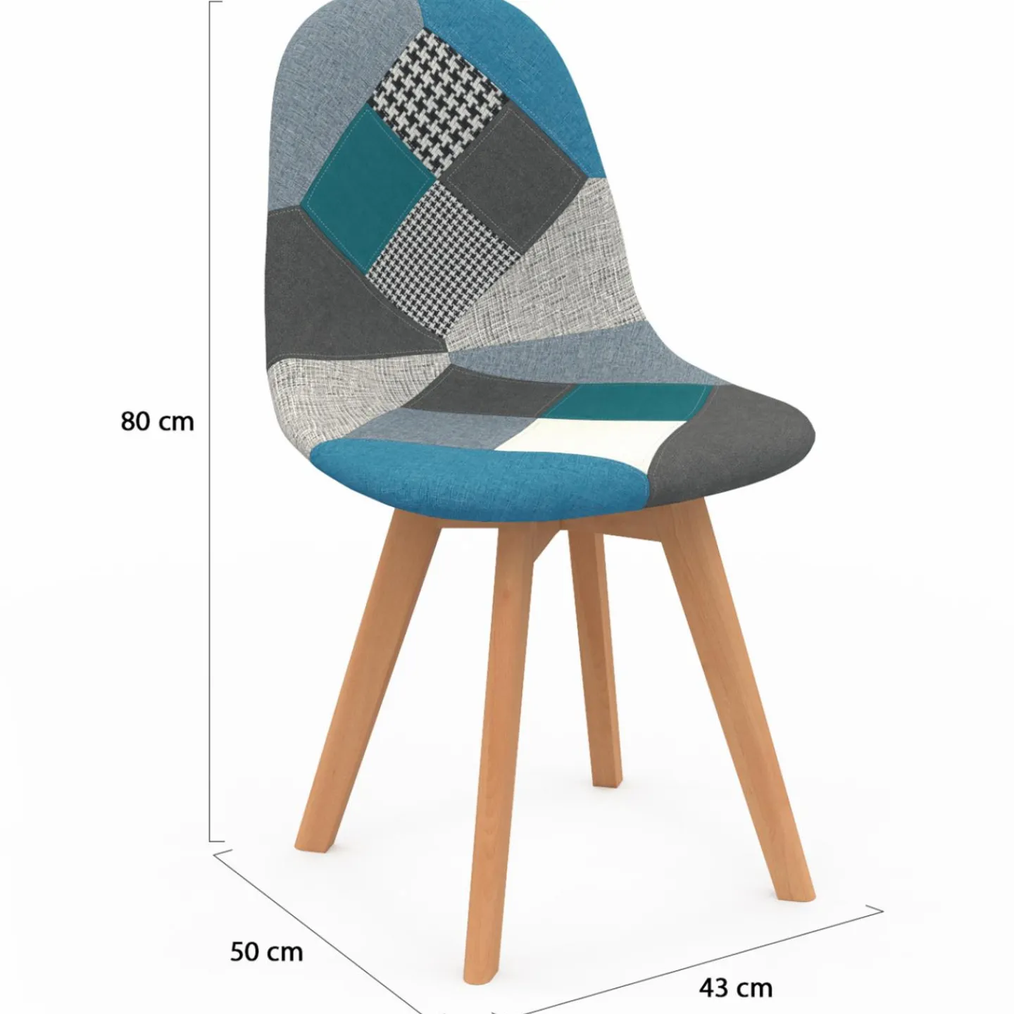 Lot de 2 chaises scandinaves patchworks bleus*IDMarket Hot
