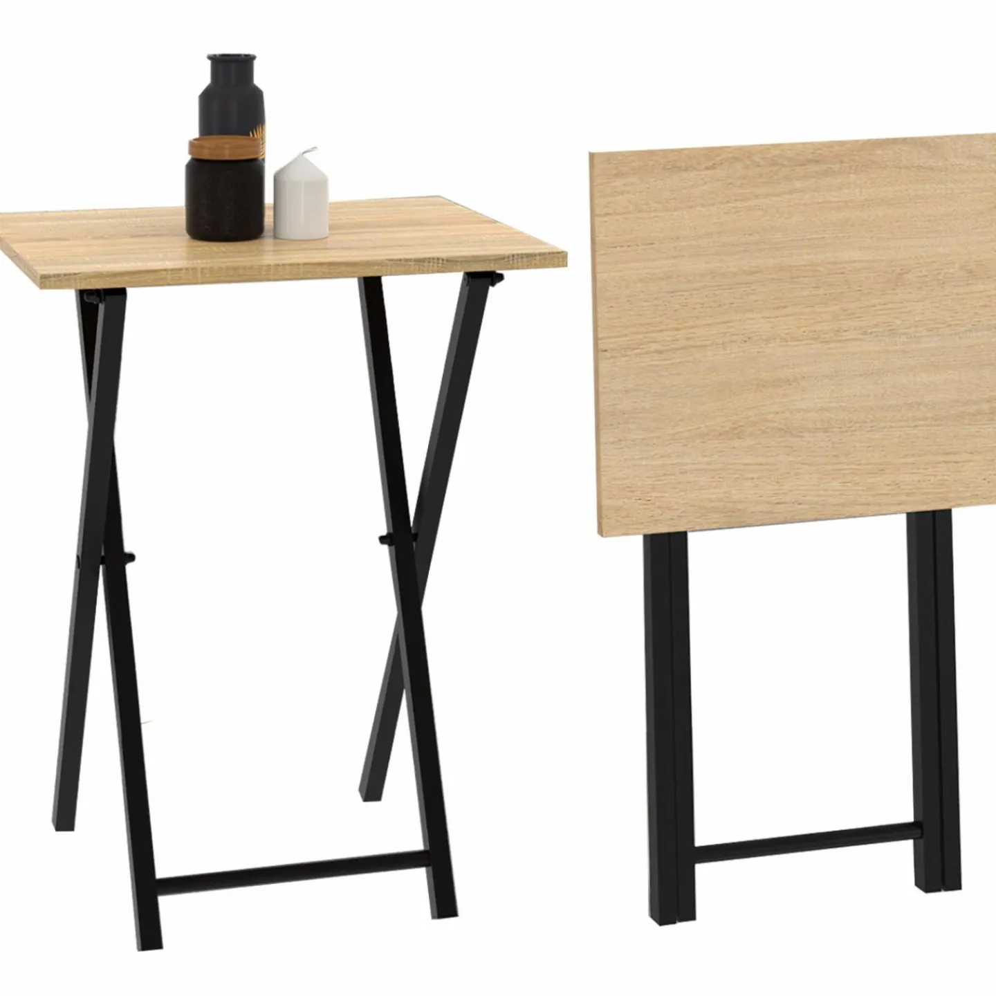 Lot de 2 tables d'appoint pliantes bois et métal*IDMarket Clearance