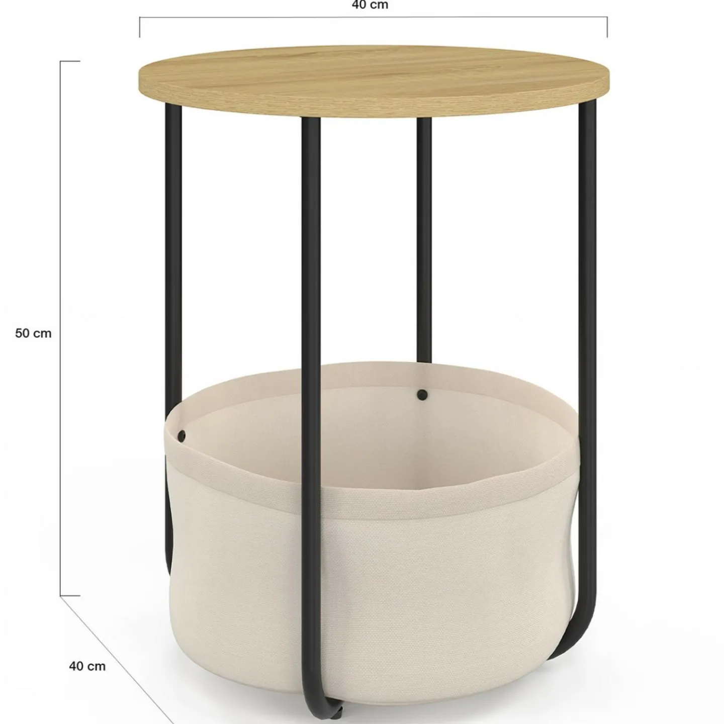 Lot de 2 tables de chevet, d'appoint, bout de canapé rondes avec panier en tissu*IDMarket Outlet