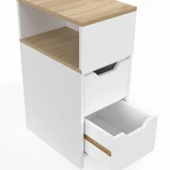 Lot de 2 tables de chevet bois et blanc 2 tiroirs avec niche latérale réversible*IDMarket Best