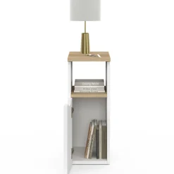 Lot de 2 tables de chevet bois et blanc 1 porte avec niche*IDMarket Hot