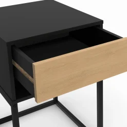 Lot de 2 tables de chevet 1 tiroir façon hêtre et 1 niche noire*IDMarket Discount