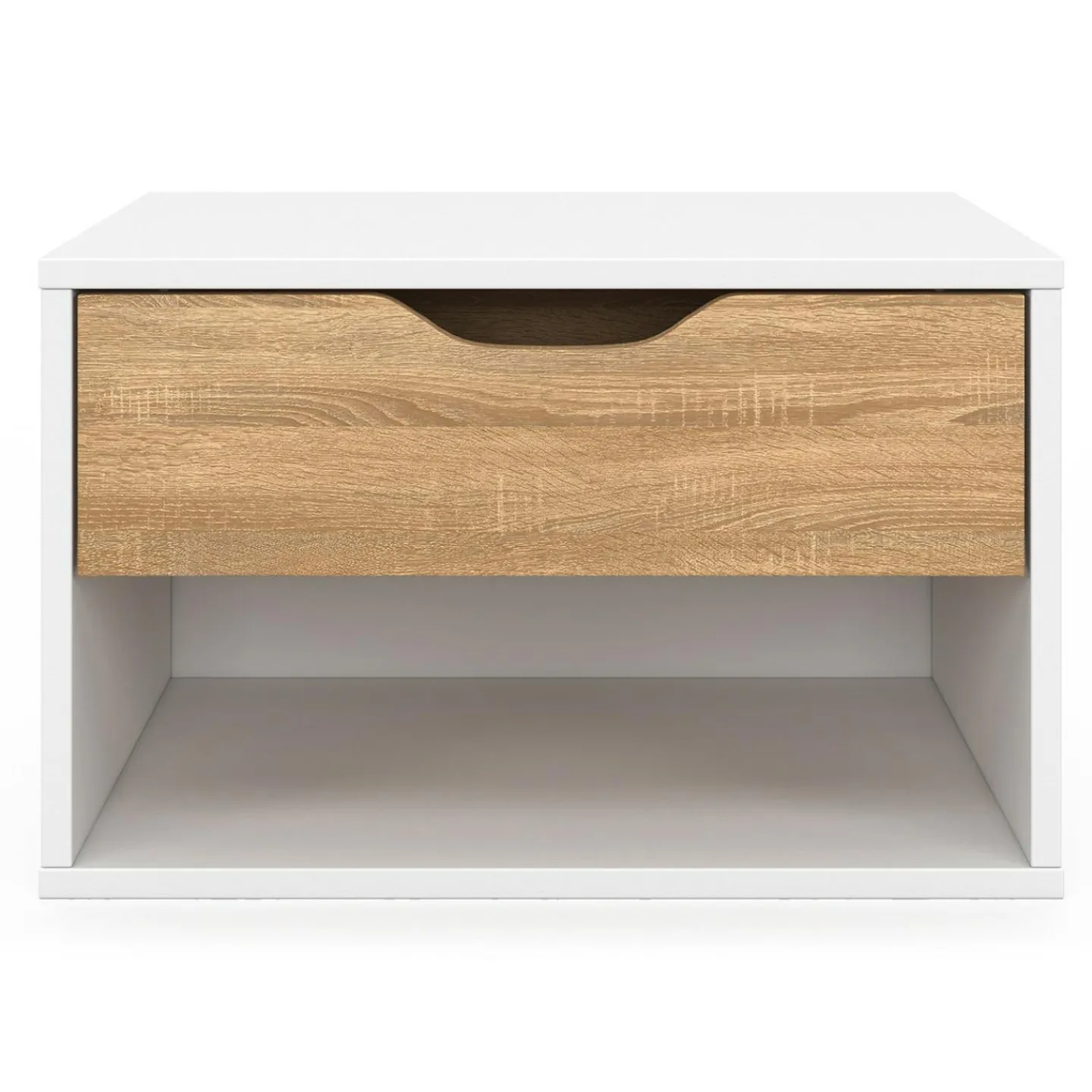 Lot de 2 tables de chevet suspendues 1 tiroir avec niche en bois façon hêtre et blanc*IDMarket Sale