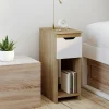 Lot de 2 tables de chevet 1 tiroir avec niche bois façon hêtre et blanc*IDMarket Discount