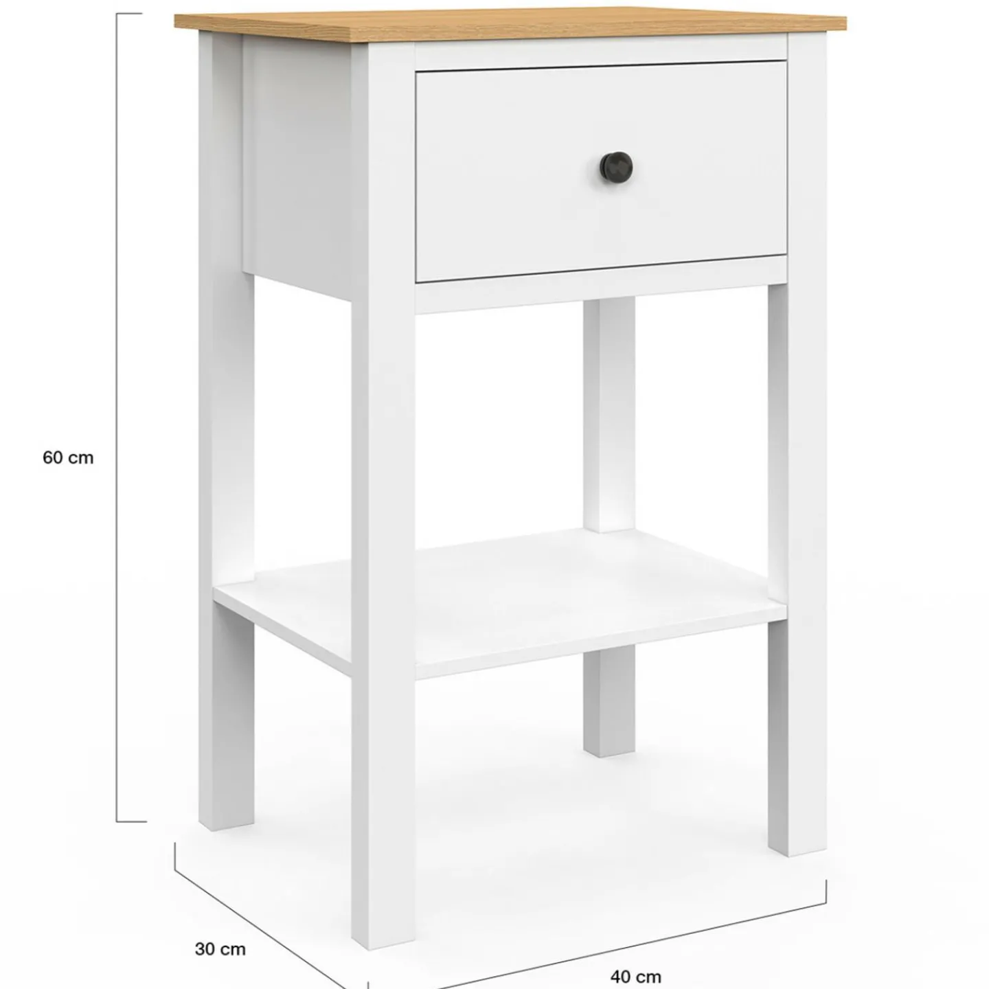 Lot de 2 tables de chevet 1 tiroir et 1 tablette blanc et plateau bois*IDMarket Clearance