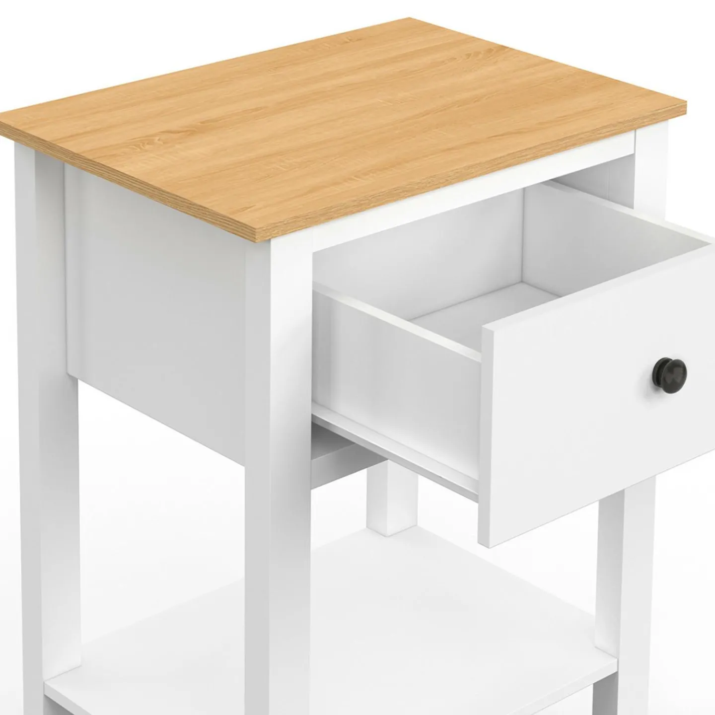 Lot de 2 tables de chevet 1 tiroir et 1 tablette blanc et plateau bois*IDMarket Clearance