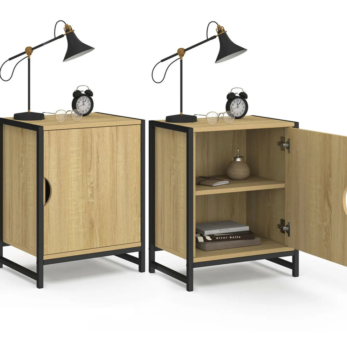 Lot de 2 tables de chevet 1 porte design industriel*IDMarket Hot