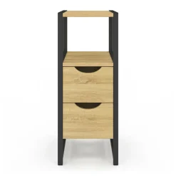 Lot de 2 tables de chevet bois et métal noir 2 tiroirs 1 niche style industriel*IDMarket Outlet