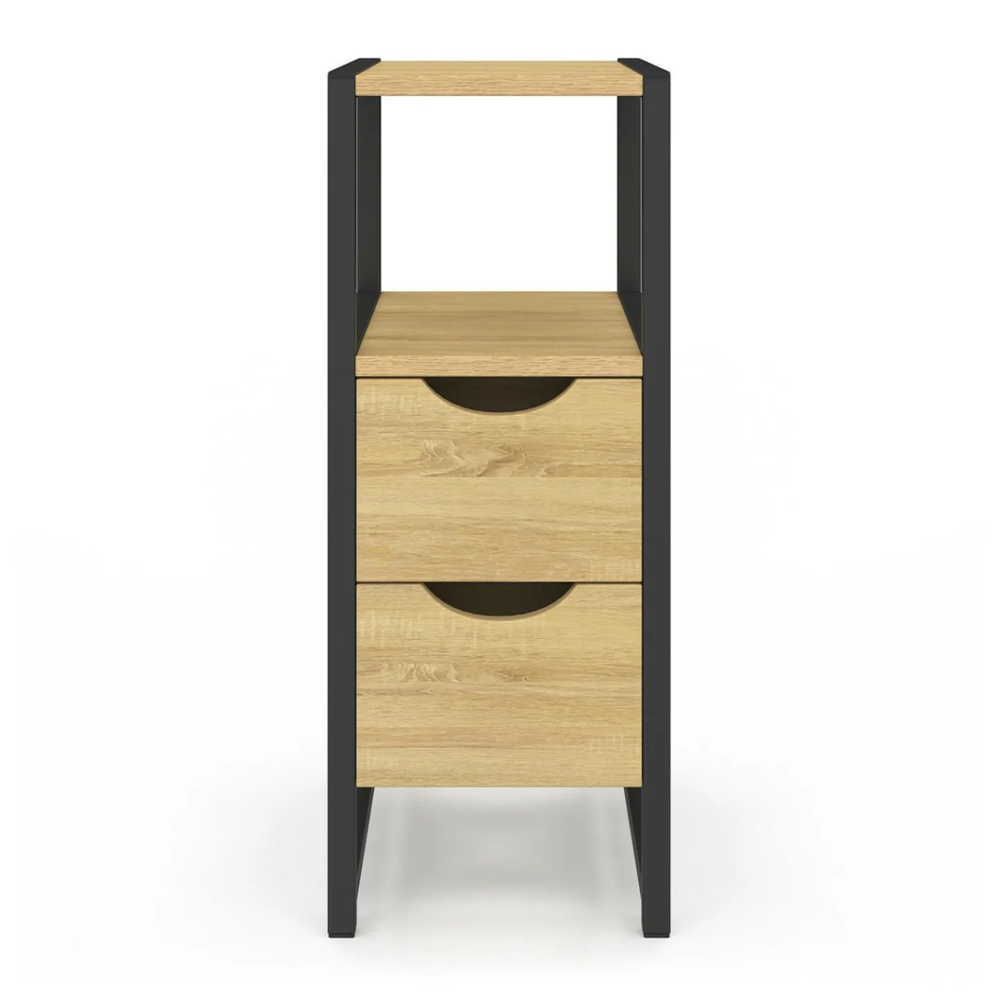 Lot de 2 tables de chevet bois et métal noir 2 tiroirs 1 niche style industriel*IDMarket Outlet