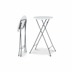 Lot de 4 tables hautes pliantes d’extérieur + housses blanches*IDMarket