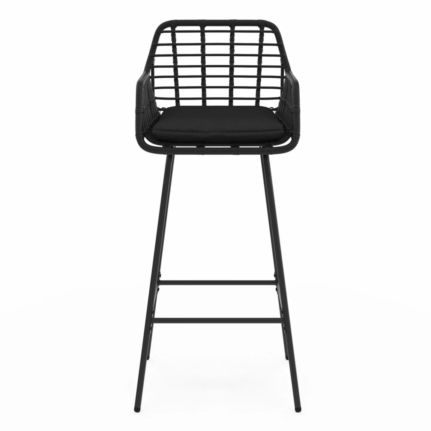 Lot de 2 tabourets de bar avec accoudoirs noir effet rotin pieds métal noir*IDMarket Best