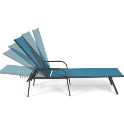 Lot de 2 transats de jardin inclinables toile bleu canard et acier gris anthracite*IDMarket