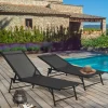 Lot de 2 transats de jardin inclinables toile et acier noir*IDMarket Best