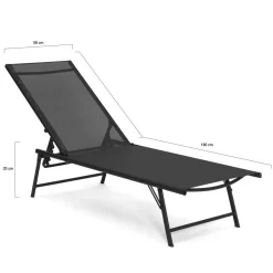 Lot de 2 transats de jardin inclinables toile et acier noir*IDMarket Best