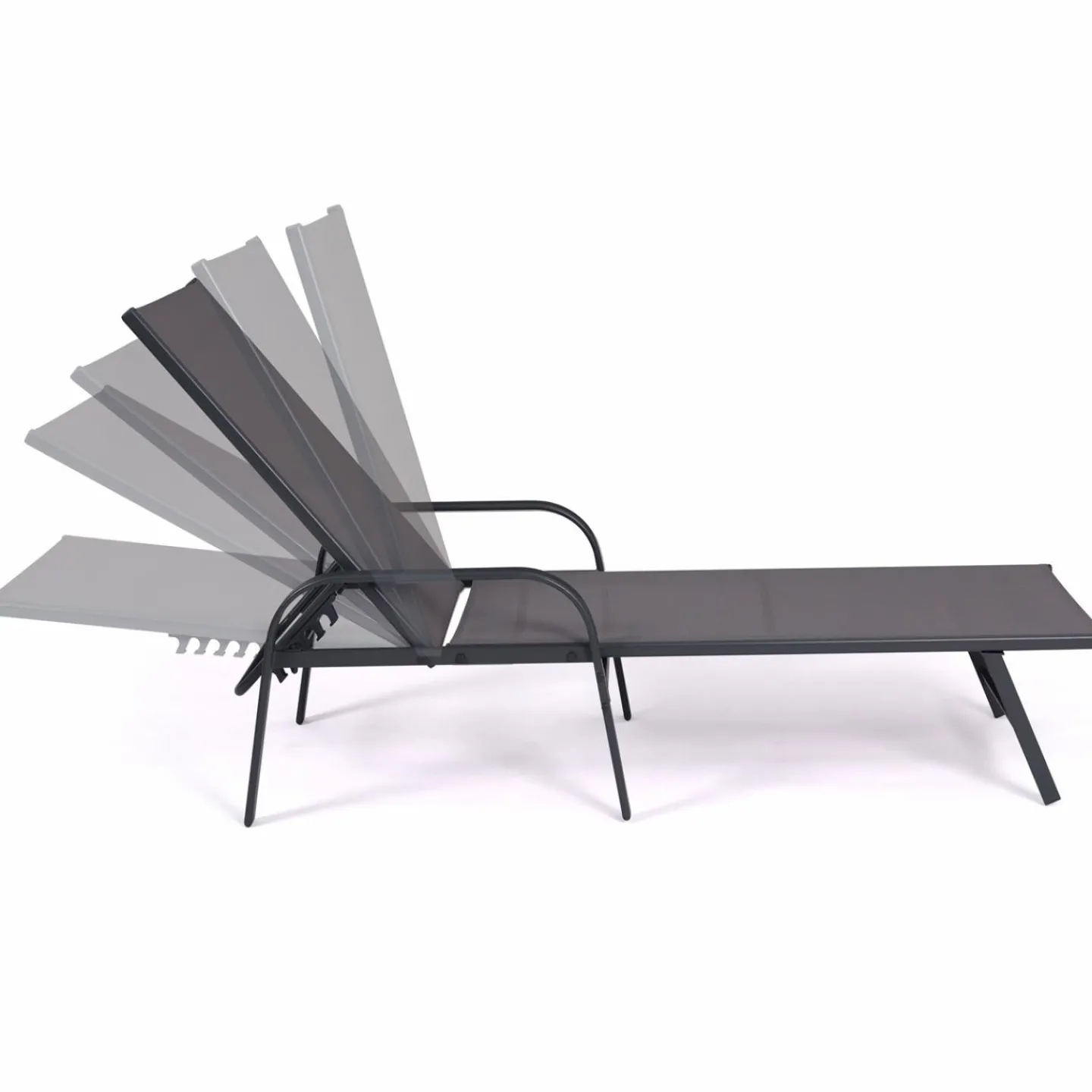 Lot de 2 transats inclinables pour jardin en acier gris et toile grise*IDMarket Sale