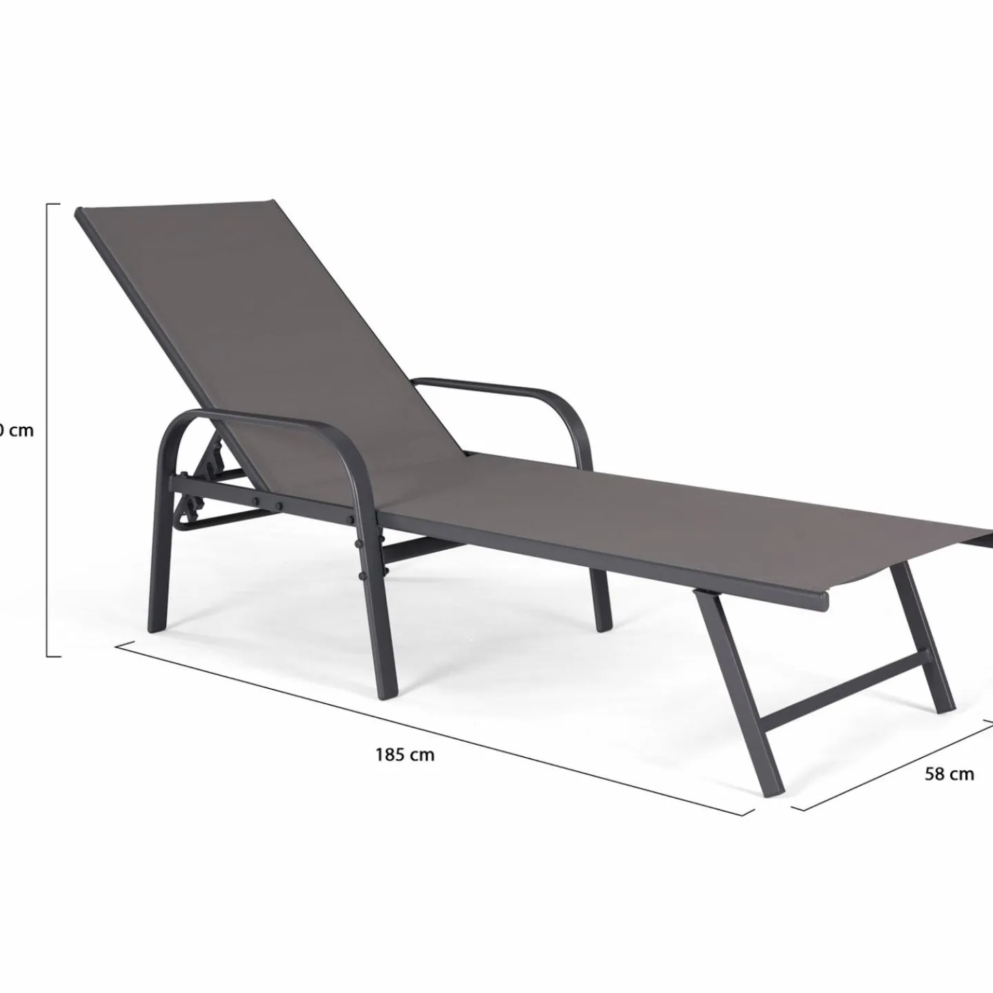 Lot de 2 transats inclinables pour jardin en acier gris et toile grise*IDMarket Sale