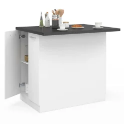 Îlot de cuisine blanc et plateau gris anthracite*IDMarket Online