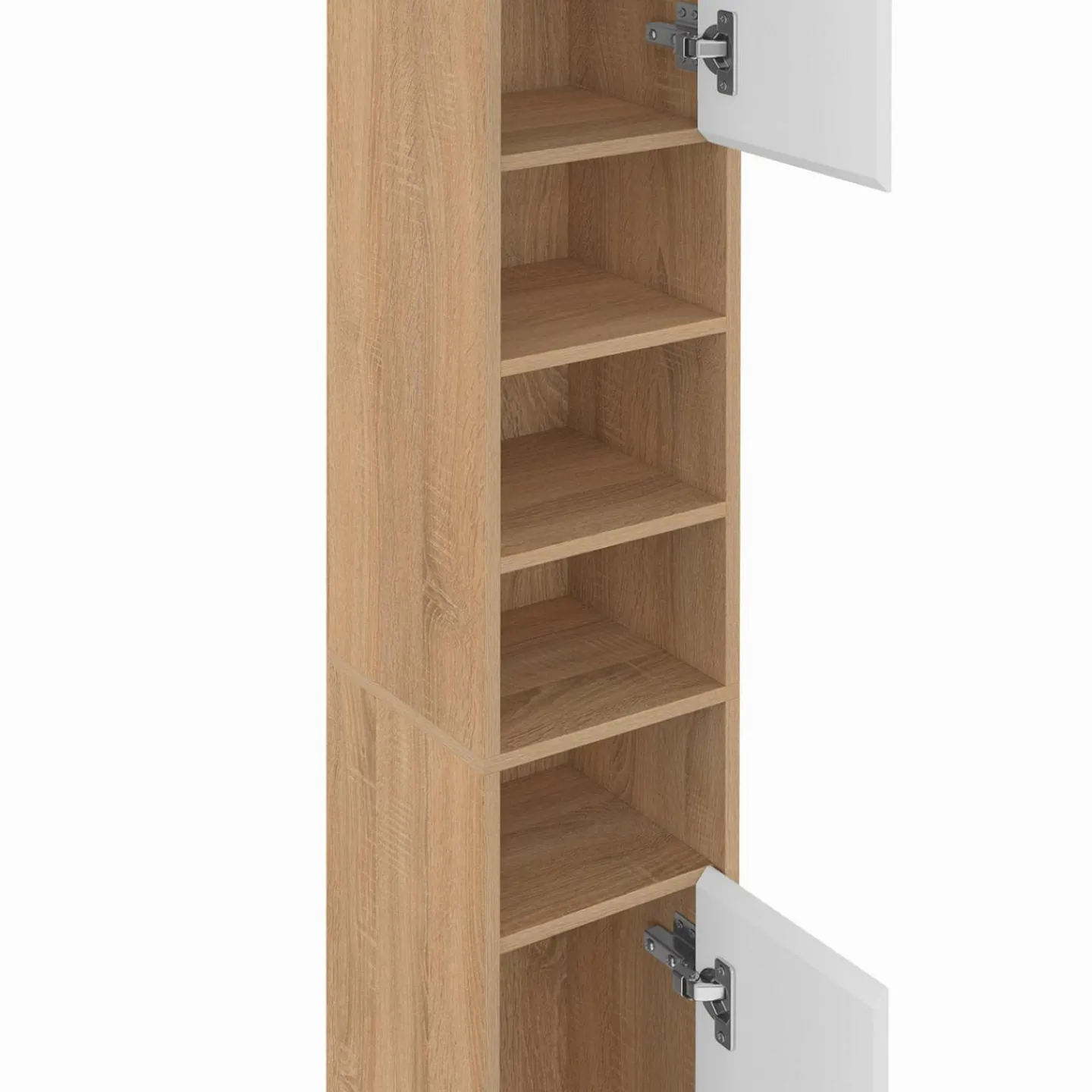 Meuble colonne salle de bain 2 portes 4 niches façon hêtre et blanc*IDMarket Hot