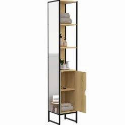 Meuble colonne salle de bain 1 porte avec miroir et étagères*IDMarket Discount
