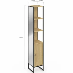 Meuble colonne salle de bain 1 porte avec miroir et étagères*IDMarket Discount