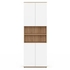 Meuble colonne salle de bain 4 portes 2 niches façon hêtre et blanc*IDMarket New